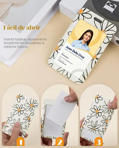 Vista 6 de Uniclife Porta credenciales deslizante floral con carrete retráctil y mosquetón con clip para cordón desmontable, protector de tarjeta vertical