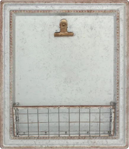 Vista 2 de Stonebriar Decoración de pared de metal galvanizado con canasta, 15.2 x 13.2 pulgadas, gris