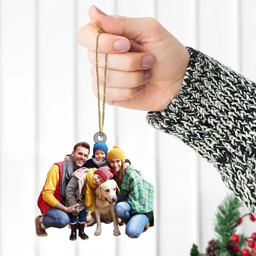 Vista 4 de Adorno fotográfico personalizado para árbol de Navidad 2D, adorno de Navidad personalizado con foto, regalos de Navidad para amigos familiares