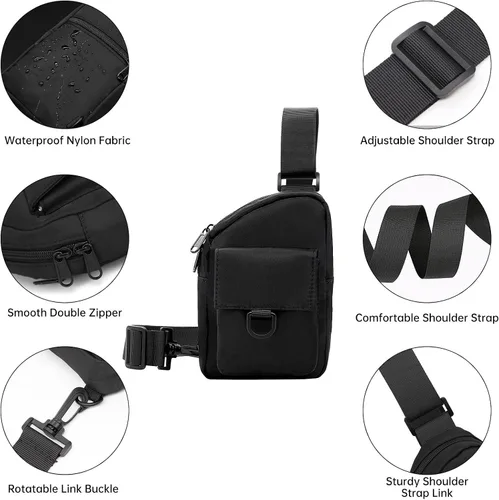 Vista 5 de Long Keeper Bolso bandolera pequeño para hombre, mochila ligera para el pecho, bolsas de hombro para senderismo, ciclismo, viajes, correr (C-negro)