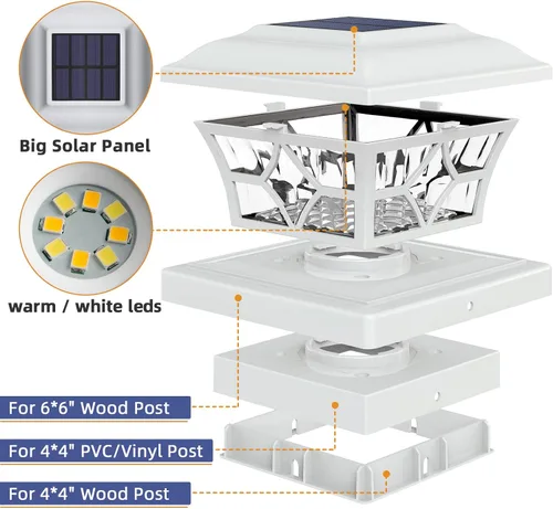 Vista 5 de APONUO Paquete de 4 luces solares para tapa de poste con batería de 1000 mAh, para vallas de 4 x 4, 5 x 5, 6 x 6, tamaño más grande y más duradero