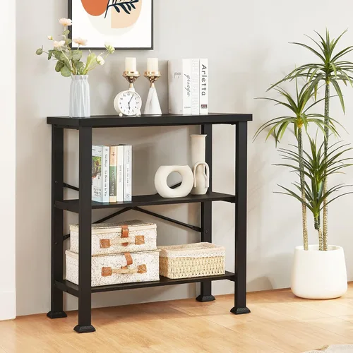 Vista 4 de HOMBAZAAR - Estantería de 3 niveles, estantería industrial negra, estanterías profundas de madera y metal de ingeniería, estantería baja para sala