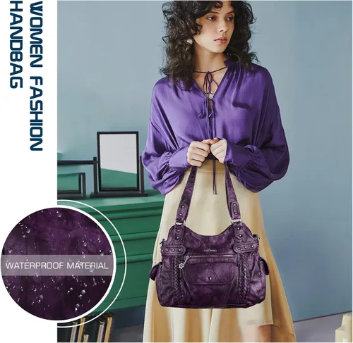 Vista 193 de Angel Barcelo - Bolsa de hombro amplia para mujer, diseño Hobo, cuero lavado