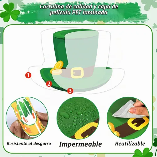 Vista 3 de gisgfim Juego de decoración de tablón de anuncios del día de San Patricio, recortes de bordes de trébol de la suerte para fiestas, escuela, aula