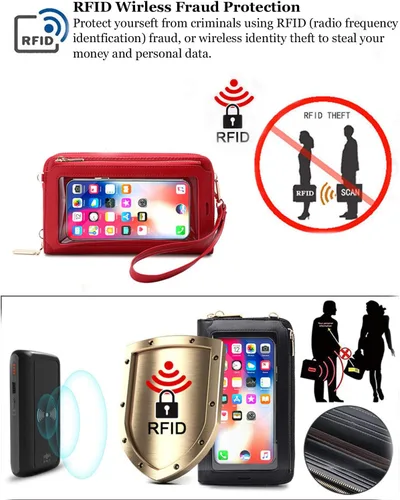 Vista 6 de Bolsos cruzados con pantalla táctil para mujer, monedero con bloqueo RFID, carteras de embrague, tarjetero