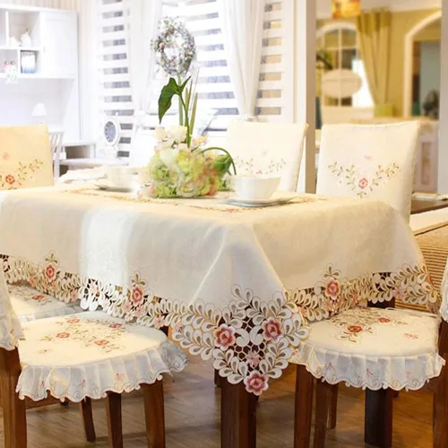 Vista 4 de MULBESS Mantel de tela de damasco bordado floral para otoño, cosecha, Pascua, Acción de Gracias, festival y decoración del hogar para mesas