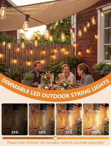 Vista 5 de Guirnalda de luces LED ST40 de 20 pies, luces vintage Edison para patio con 22 bombillas inastillables, luces colgantes impermeables para Marrón