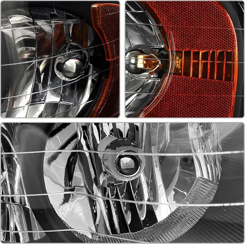 Vista 5 de Repuesto de conjunto de faros AS para Dodge Ram 1500 2002-2005/Ram 2500 3500 2003-2005 con carcasa negra, reflector ámbar, lentes transparentes