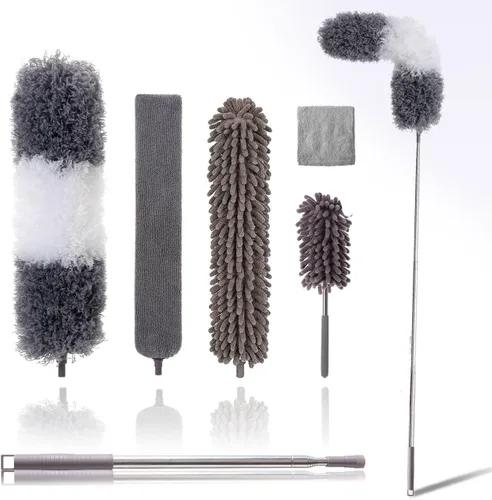 Vista 9 de Plumeros mejorados para limpieza (6 unidades), plumero de ventilador de techo con poste de extensión grueso de 100 pulgadas, plumero de microfibra