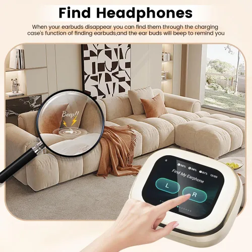 Vista 5 de Auriculares inalámbricos, auriculares Bluetooth 5.4 intrauditivos con estuche con pantalla táctil inteligente, auriculares ANC con cancelación