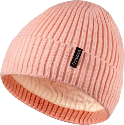 Vista 37 de Ocatoma Gorro para hombre y mujer, cálido gorro de invierno tejido con puños, suave y cálido, gorro de esquí unisex Camello gris
