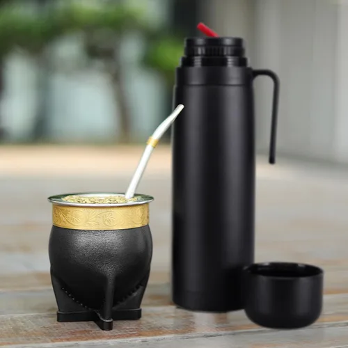 Vista 7 de Taza de Yerba Mate de Acero Inoxidable 304 Argentina con Pajita, Taza de Té de Calabaza, Una Bombilla Mate (Pajita) y Cepillo de Limpieza (Negro)
