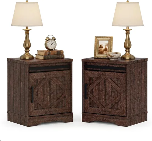 Vista 11 de WAMPAT Mesita de noche de granja de 24.3 pulgadas de alto con cajones y estantes de almacenamiento ajustables, mesa auxiliar de madera con puertas