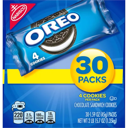 Vista 18 de OREO - Galletas de sándwich de chocolate, 30 paquetes de snack de 1.59 oz