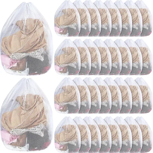Vista 7 de 20 bolsas de malla para lavandería a granel con cordón de 20 x 24 pulgadas, bolsa de malla blanca resistente lavable a máquina, resistente bolsa