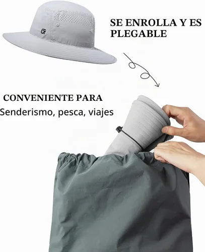 Vista 5 de GADIEMKENSD Sombrero de cubo UPF 50+, transpirable y de secado rápido, correa resistente al viento, unisex para actividades al aire libre Gris