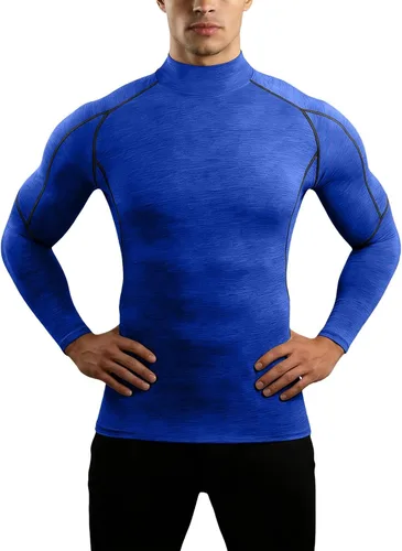 Vista 12 de Camisa de compresión para hombre, cuello alto falso raglán de manga larga, camiseta interior elástica de capa base atlética