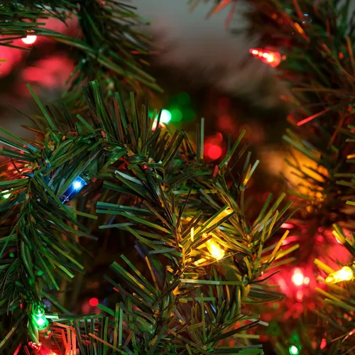 Vista 4 de YULETIME Guirnalda de Navidad de 24 pies con 50 luces multicolor, guirnalda artificial iluminada con tira de luces enchufables con certificación UL