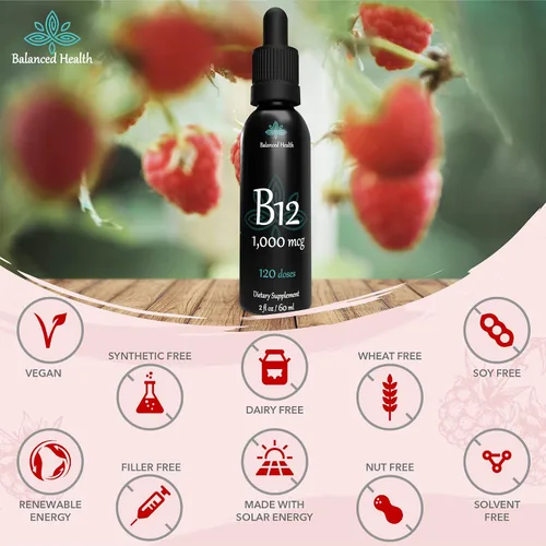 Vista 7 de B12 1,000 mcg, 2oz 120 porciones, sabor frambuesa, gotas sublinguales de metilcobalamina