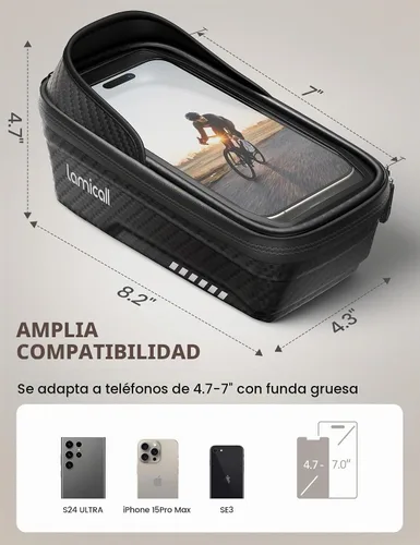 Vista 6 de Lamicall Paquete de 2 bolsas impermeables para marco de bicicleta, [versión 1s] [2 en 1], bolsa de teléfono para bicicleta, soporte para teléfono
