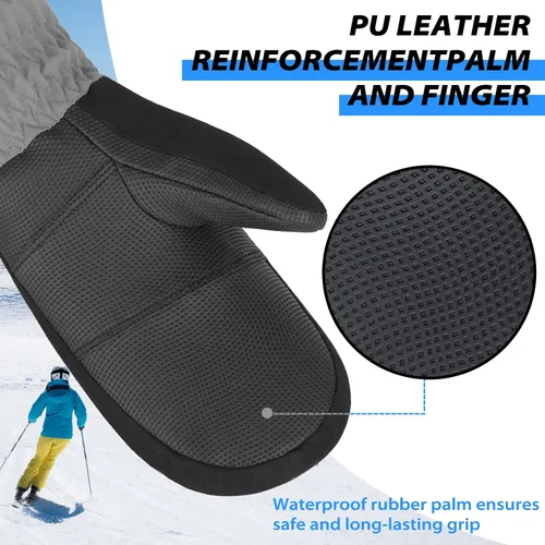 Vista 2 de Achiou Guantes de esquí para niños, guantes de nieve impermeables de invierno para niños, guantes de snowboard cálidos para pantalla táctil