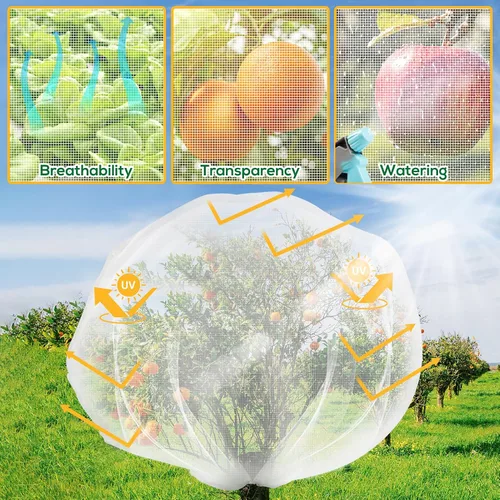 Vista 5 de Red para árboles frutales de 6 x 7 pies, cubierta de malla ultrafina para árbol de insectos de jardín con cordón, barrera transparente para plantas