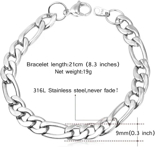 Vista 4 de U7 Figaro Bracelet, Stainless Steel Figaro Chain Bracelet, Rope Chain Bracelet Stainless Steel 18K Gold Plated Wrist Chain for Men Women