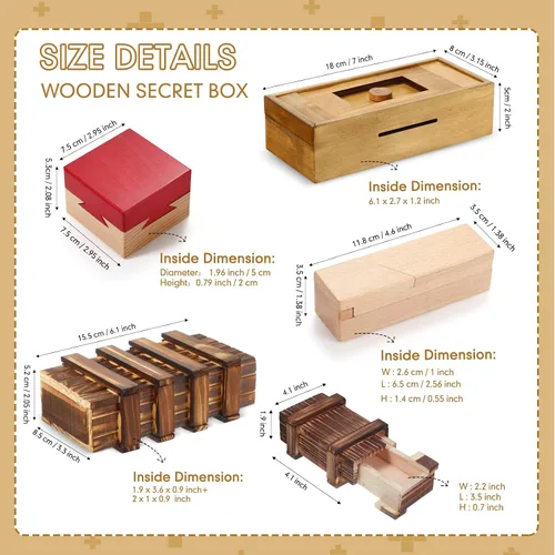 Vista 2 de Paquete de 5 cajas de rompecabezas, caja de madera de Navidad con compartimento de cerradura, cajas de rompecabezas de madera 3D, rompecabezas