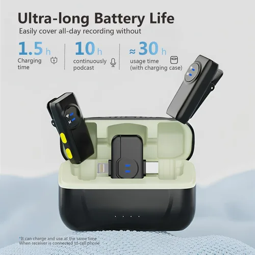 Vista 3 de MAYBESTA Micrófono Lavalier inalámbrico para iPhone y teléfono Android, micrófono de solapa Bluetooth para grabación de video con estuche de carga