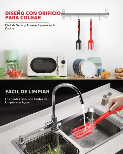Vista 7 de Tenedor de cocina flexible de silicona, 11.6 pulgadas, resistente al calor, grande antiadherente, puré de alimentos, batidor de huevos (BR)