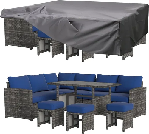 Vista 8 de U-MAX Juego de muebles de patio, 7 piezas de sofá seccional para exteriores Ratán marrón y cojín rojo