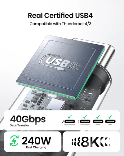 Vista 8 de Silkland Cable USB 4 de 40 Gbps para Thunderbolt 4 de 4 pies, 240 W PD3.1