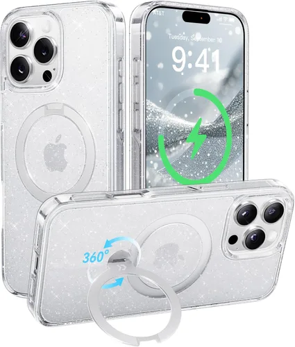 Vista 34 de CASEKOO Funda plateada brillante para iPhone 17 Pro con soporte magnético giratorio de 360 grados [compatible con MagSafe]