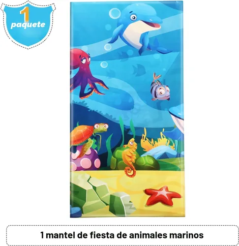 Vista 4 de Tiamon Paquete de 1 mantel de fiesta marina, animales del océano, criaturas submarinas, cubierta de mesa para decoración de fiesta de cumpleaños, 54