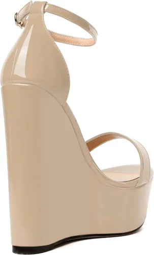 Vista 5 de WAYDERNS Sandalias de tacón alto con plataforma y correa de tobillo para mujer, con hebilla de noche, puntera abierta, de moda, de charol, de 6