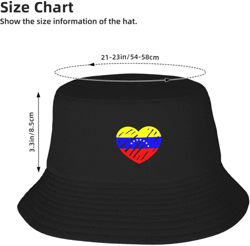 Vista 2 de Unisex Bucket Hats for Love-Venezuela-Flag-Heart Sun Beach Hat Wide Brim Summer Fisherman's Caps UPF 50+ Black