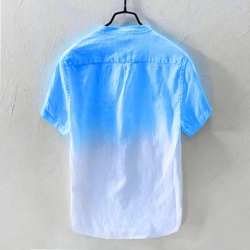 Vista 4 de Camisa de manga corta casual cuello transpirable teñido degradado algodón blusa Tops