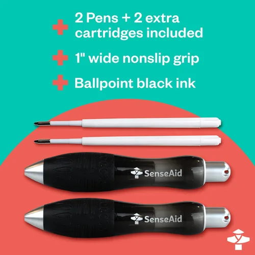 Vista 5 de Bolígrafos gruesos y pesados, juego de dos bolígrafos súper grandes, incluye dos recargas de tinta adicionales, bolígrafos grandes de agarre ancho