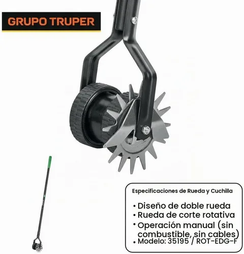 Vista 3 de Herramientas forjadas, de la marca Truper Tru Pro, (Dual Wheel Rotary Lawn Edger), 48, Ceniza (Ash Wood)