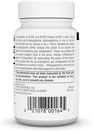 Vista 3 de Source Naturals DLPA DL-Fenilalanina Suplemento Que Apoya un Estado de Alerta* - 750 mg - 30 Tabletas