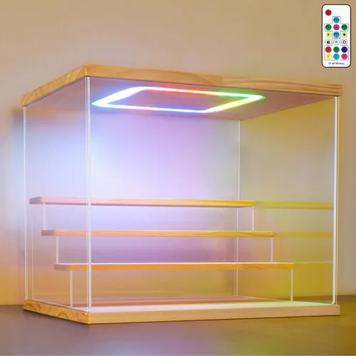 Vista 7 de NONEMEY Caja de exhibición de acrílico transparente con luz LED de 2/3/4/5/6 niveles Caja organizadora a prueba de polvo para coleccionables