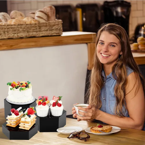 Vista 8 de Leinuosen Juego de 7 Elevadores Grandes para Buffet de 6" a 12" Caja de Exhibición de Acrílico Elevador de Mesa de Postres para Catering Soporte