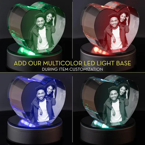 Vista 5 de Corazón de fotos de cristal 3D personalizado, recuerdo de imagen grabado personalizado para parejas, aniversario, día de San Valentín, regalos