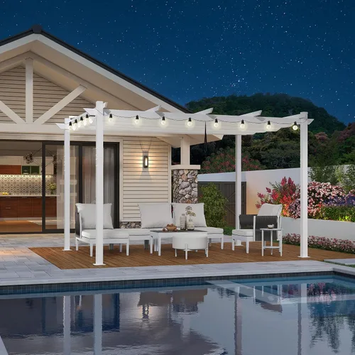 Vista 20 de PURPLE LEAF Pergola retráctil de 10 x 10 pies, pérgola blanca, toldo extra, azul marino
