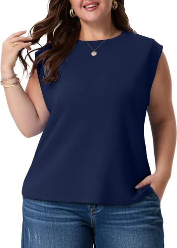 Vista 9 de OLRIK Plus Size Tank Tops for Women Cap Sleeve Soft Stretch Summer Blouses Casual Basic Tee with Underarm Coverage