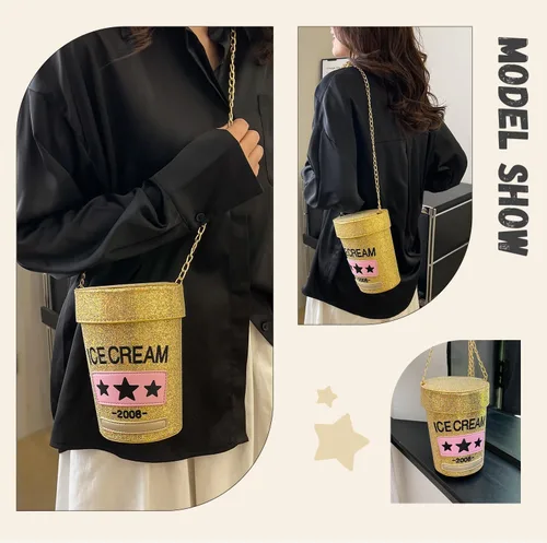 Vista 7 de LUI SUI Bolso cruzado de helado único para niñas, bolsos de hombro con forma de botella