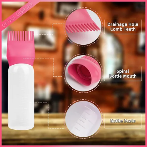 Vista 3 de Paquete de 2 herramientas aplicadoras de peine de raíces de 6 onzas, botella aplicadora de aceite para el cabello con dispensador de aceite