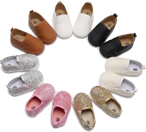 Vista 6 de HONGTEYA Zapatos para bebés niños y niñas, zapatos para bebés, mocasines de piel sintética, suela suave, antideslizantes, para niños pequeños