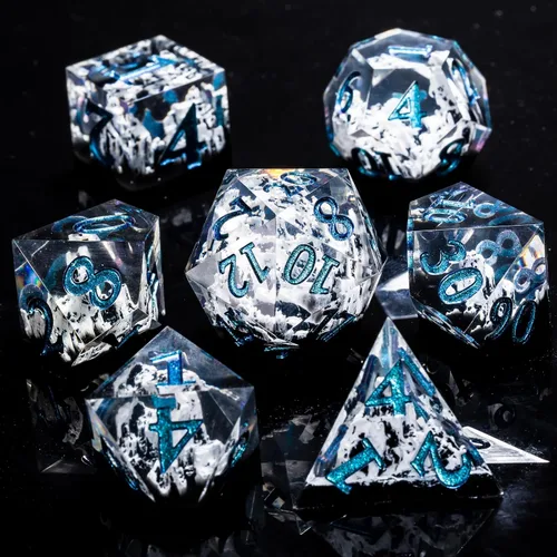 Vista 5 de DND - Dados de resina de borde afilado, dados RPG de montaña, juego de 7 piezas para juego de rol para Calabozos y Dragones durante 15 años