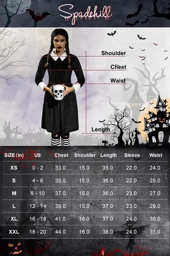Vista 6 de Spadehill Disfraz de Halloween para mujer, vestido de terciopelo negro con cuello de Peter Pan